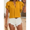 Kadın Kısa Kollu V Hakim Yaka Kolları Fırfırlı Dubai Bluz