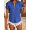 Kadın Kısa Kollu V Hakim Yaka Kolları Fırfırlı Dubai Bluz