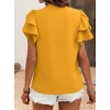 Kadın Kısa Kollu V Hakim Yaka Kolları Fırfırlı Dubai Bluz