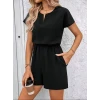 Kadın Kısa Kollu V Yakalı Beli Lastikli Kısa İthal Krep Tulum