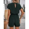 Kadın Kısa Kollu V Yakalı Beli Lastikli Kısa İthal Krep Tulum