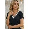 Kadın Kısa Kollu V Yakalı Bürümcük Bluz