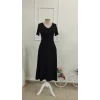 Kadın Kısa Kollu V Yakalı Cepli Midi Viskon Elbise