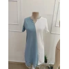 Kadın Kısa Kollu V Yakalı Çift Renklç Kısa Lazer Kesim Çiçek Detaylı İthal Krep Elbise