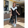 Kadın Kısa Kollu V Yakalı Çift Renkli Viskon Iki Iplik İkili Bluz Ve Pantolon Takım
