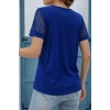Kadın Kısa Kollu V Yakalı Dantel Detaylı Viskon Bluz