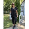 Kadın Kısa Kollu V Yakalı Iki Iplik Bluz Ve Pantolon İkili Takım