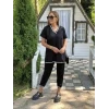Kadın Kısa Kollu V Yakalı Iki Iplik Bluz Ve Pantolon İkili Takım