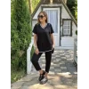 Kadın Kısa Kollu V Yakalı Iki Iplik Bluz Ve Pantolon İkili Takım