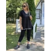 Kadın Kısa Kollu V Yakalı Iki Iplik Bluz Ve Pantolon İkili Takım
