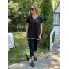 Kadın Kısa Kollu V Yakalı Iki Iplik Bluz Ve Pantolon İkili Takım