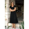Kadın Kısa Kollu V Yakalı Midi Viskon Elbise
