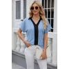 Kadın Kısa Kollu V Yakalı Önden Şerit Detaylı Sandy Bluz