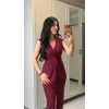 Kadın Kısa Kollu V Yakalı Önü Sarmal Detaylı Yırtmaçlı Sandy Midi Elbise