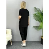 Kadın Kısa Kollu V Yakalı Pul Payetli Viskon Iki Iplik Bluz Ve Pantolon İkili Takım