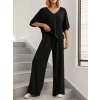 Kadın Kısa Kollu V Yakalı Viskon Bluz Ve Pantolon İkili Takım