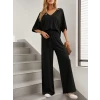 Kadın Kısa Kollu V Yakalı Viskon Bluz Ve Pantolon İkili Takım