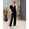 Kadın Kısa Kollu V Yakalı Viskon Iki Iplik Bluz Ve Pantolon İkili Takım