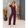 Kadın Kısa Kollu V Yakalı Viskon Iki Iplik Bluz Ve Pantolon İkili Takım