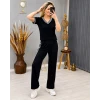 Kadın Kısa Kollu V Yakalı Viskon Iki Iplik Bluz Ve Pantolon İkili Takım
