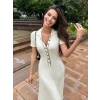 Kadın Kısa Kollu Yakalı Önden Düğmeli Maxi Triko Elbise