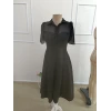 Kadın Kısa Kollu Yakalı Önden Düğmeli Midi İthal Krep Elbise