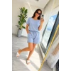 Kadın Kısa Kollu Yakası Açık Modal Bluz Ve Bağcıklı Kısa Şort Ikili Takım