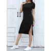 Kadın Kısa Kollu Yanı Yırtmaçlı Bisiklet Yaka Dizde Viskon Elbise