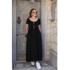 Kadın Kısa Kollu Yuvarlak Yaka Önden Yırtmaçlı Cepli Viskon Uzun Elbise