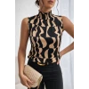 Kadın Kolsuz Balıkçı Yaka Desenli Süprem Bluz