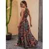 Kadın Kolsuz Halter Yaka Beli Lastikliotantik Desenli Mikro Kumaş Elbise