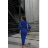 Kadın Kruvaze Yaka Balon Kol Simli Krep Kumaş Midi Boy Elbise