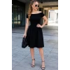 Kadın Madonna Yaka Kısa Kollu Kısa Janjan Krep Elbise