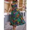 Kadın Omuzlardan Açık Daire Yaka Desenli Maxi Süprem Elbise
