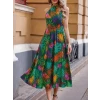 Kadın Omuzlardan Açık Daire Yaka Desenli Maxi Süprem Elbise
