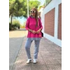 Kadın Pembe Kapşonlu Etek Ucu Detay Arma Ters Dikiş Gorunumlu İkili Takım