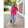 Kadın Pembe Kapşonlu Etek Ucu Detay Arma Ters Dikiş Gorunumlu İkili Takım