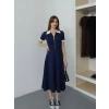 Kadın Polo Yaka Fermuar Detaylı Modal Midi Elbise