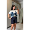 Kadın Şal Desen Detay Bluz Ve Keten Şort İkili Takım