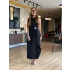 Kadın Sıfır Kollu Bisiklet Yaka Belden Büzgülü Yırtmaç Detaylı Janjan Krep Elbise