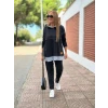 Kadın Siyah Kapşonlu Etek Ucu Detay Arma Ters Dikiş Gorunumlu İkili Takım