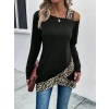 Kadın Tek O Uzdan Açık Askılı Uzun Kollu Leopar Detaylı Viskon Bluz