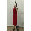 Kadın Tek Omuzdan Acık Onden Fıyonk Bagcık Detaylı Yırtmaçlı Midi İthal Krep Elbise
