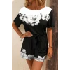 Kadın Tek Omuzu Açık Çiçek Desenli Beli Kuşaklı Iki Iplik Mini Short Tulum