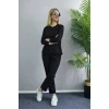 Kadın Uzun Kol Bisiklet Yaka Bürümcük Bluz Ve Pantolon İkili Takım