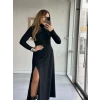 Kadın Uzun Kollu Balıkçı Yaka Derin Yırtmaç Detay Krep Elbise 120 Cm