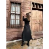 Kadın Uzun Kollu Balıkçı Yaka Derin Yırtmaç Detay Krep Elbise