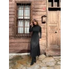 Kadın Uzun Kollu Balıkçı Yaka Derin Yırtmaç Detay Krep Elbise