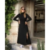 Kadın Uzun Kollu Balıkçı Yaka Derin Yırtmaç Detay Krep Elbise