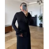 Kadın Uzun Kollu Balıkçı Yaka Kol Ağzı Tüy Detaylı Uzun Krep Elbise